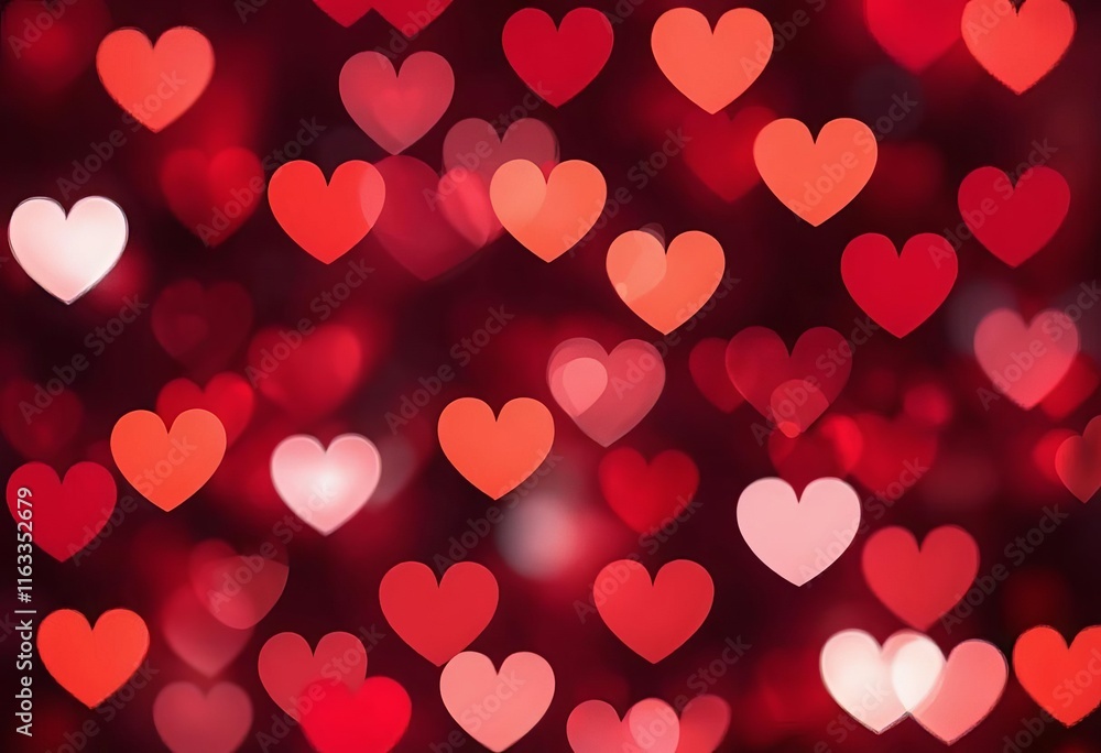 An abstract background with red blurred hearts and bokeh lights An abstract background with red blurred hearts and bokeh lights