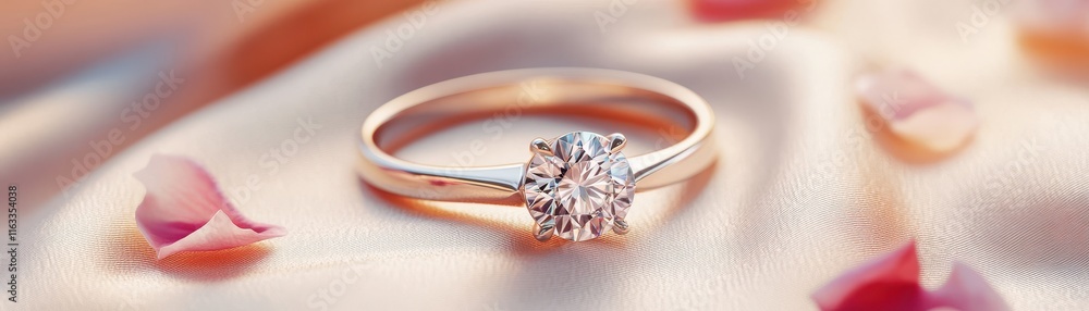 A close up view of a stunning diamond ring resting on a soft silky fabric surface A close up view of a stunning diamond ring resting on a soft silky fabric surface