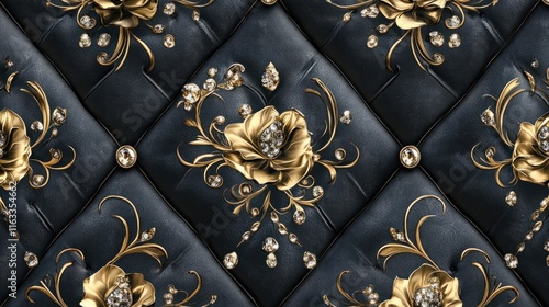 A luxurious seamless design with sparkling diamonds and golden floral motifs, creating a refined and upscale texture
