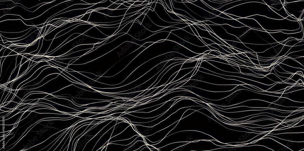 Obraz premium A simple design of tangled lines against a black background represents a messy scribble.