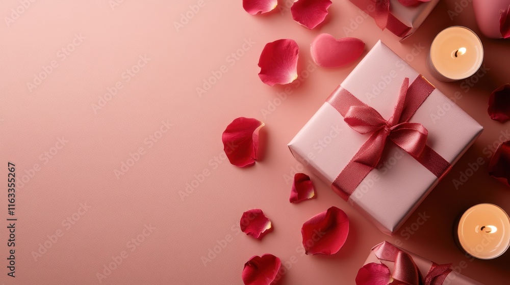 Elegant Valentine s Day Flat Lay with Gifts Roses and Candles Elegant Valentine s Day Flat Lay with Gifts Roses and Candles