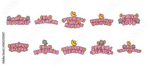 Sticker Typography Idul Fitri. Vector Illustration