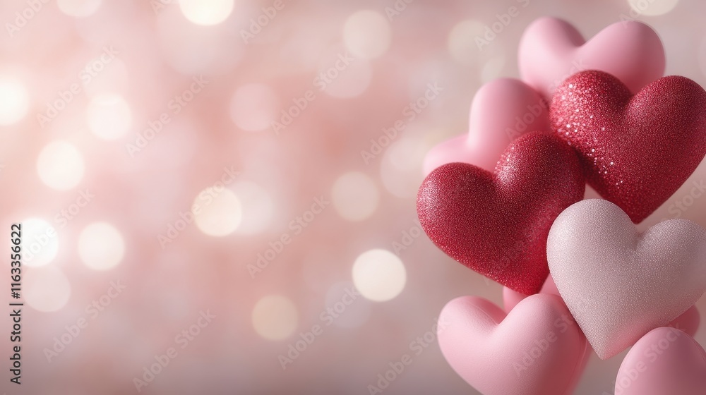 Vibrant Valentine s Design with Red and Pink Heart Shapes and Glittery Texture Vibrant Valentine s Design with Red and Pink Heart Shapes and Glittery Texture
