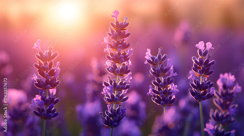 Sunset lavender field closeup. Sunset lavender field closeup.