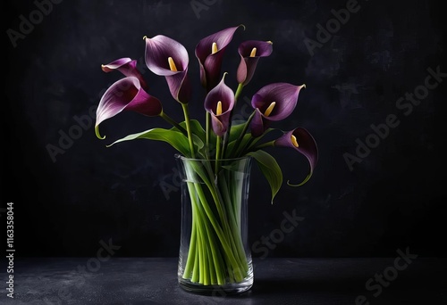 Wallpaper Mural A purple calla lily in a clear vase on a dark background Torontodigital.ca