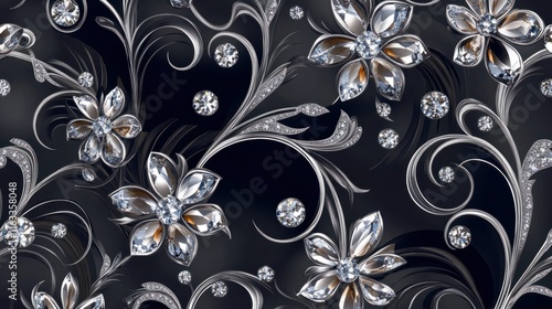 A refined seamless pattern with sparkling gems and delicate silver accents, creating a glamorous texture for elegant designs