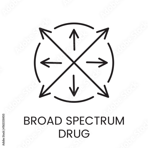 A circular arrow pattern icon in vector, symbolizing broad spectrum drug or repellent remedy, with an editable stroke