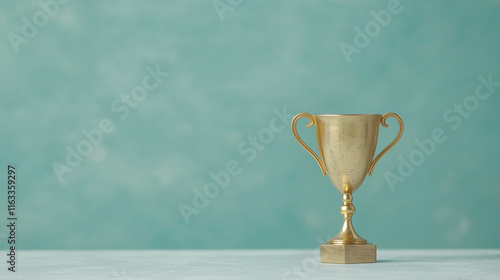 Golden Trophy on Teal Backg...