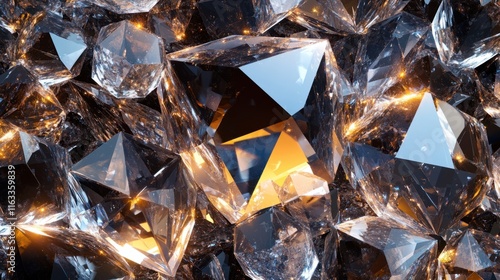 A seamless arrangement of sparkling crystals in various shapes, creating an elegant and refined background texture