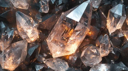 A seamless arrangement of sparkling crystals in various shapes, creating an elegant and refined background texture