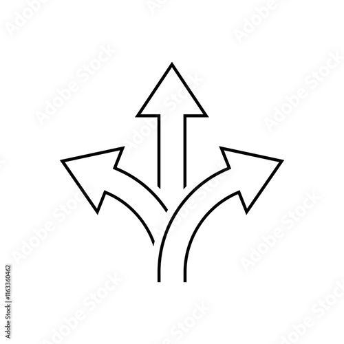 Three way direction arrow outline icon in generic style. 3 arrows sign symbol