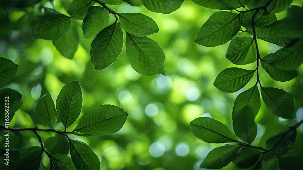 Lush Green Leaves Frame Natural Sunlight Background Lush Green Leaves Frame Natural Sunlight Background