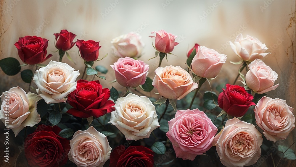 Fototapeta premium Romantic Beautiful roses background for valentines, wedding, couples