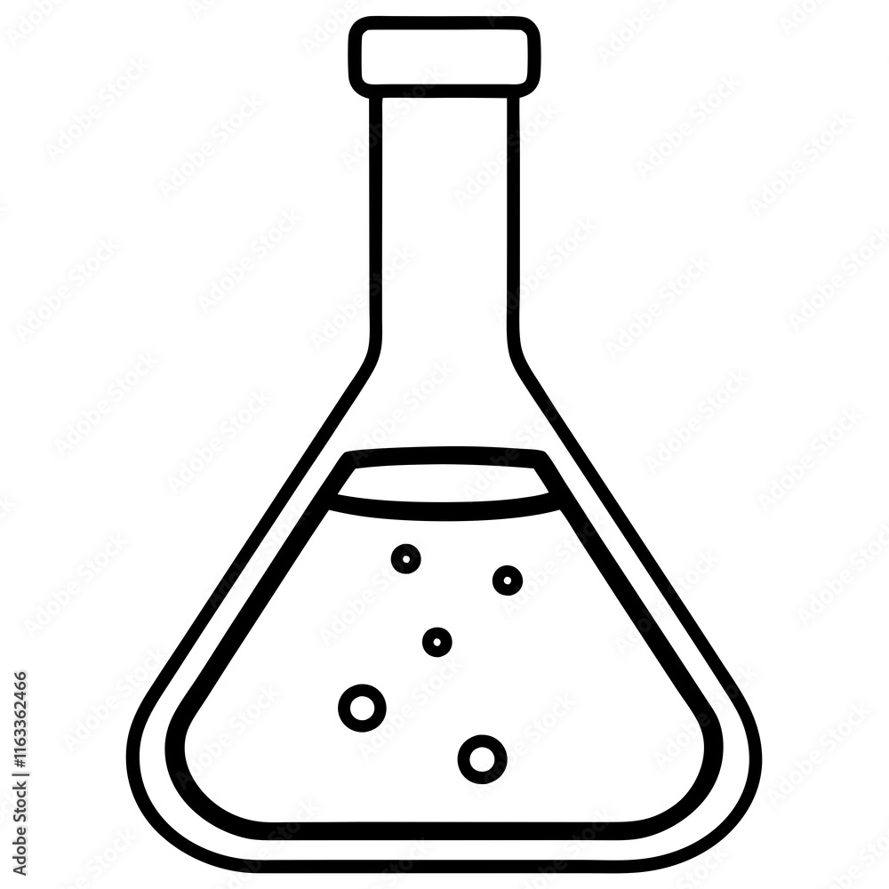 Chemistry Flask Line Art Vector Illustration