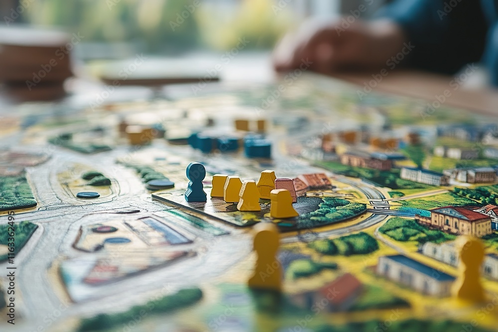 Fototapeta premium Board game pieces on a colorful game board