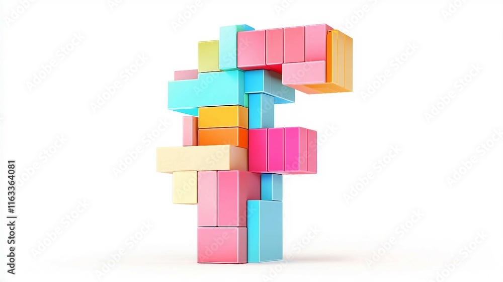 Colorful Block Structure Arrangement on White Background Colorful Block Structure Arrangement on White Background