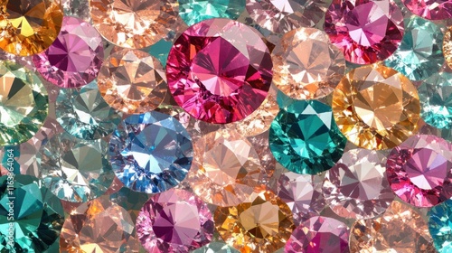 A sparkling seamless pattern of diamond-cut gems in vibrant colors, arranged in a sophisticated and elegant design
