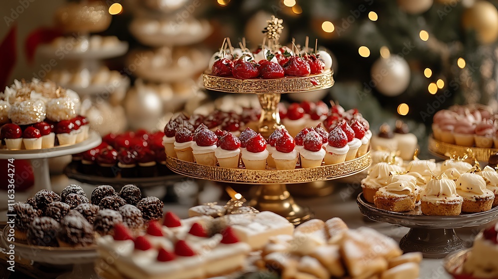 Festive dessert display holiday party food photography indoor close-up Festive dessert display holiday party food photography indoor close-up