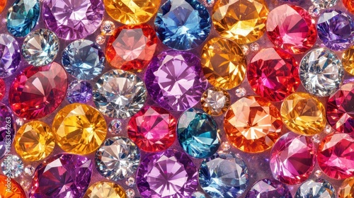 A sparkling seamless pattern of diamond-cut gems in vibrant colors, arranged in a sophisticated and elegant design