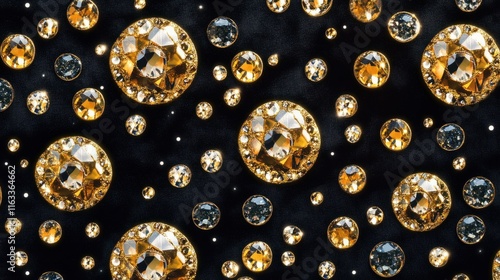 A sparkling seamless pattern of diamonds and gold accents on a deep velvet background, evoking timeless luxury