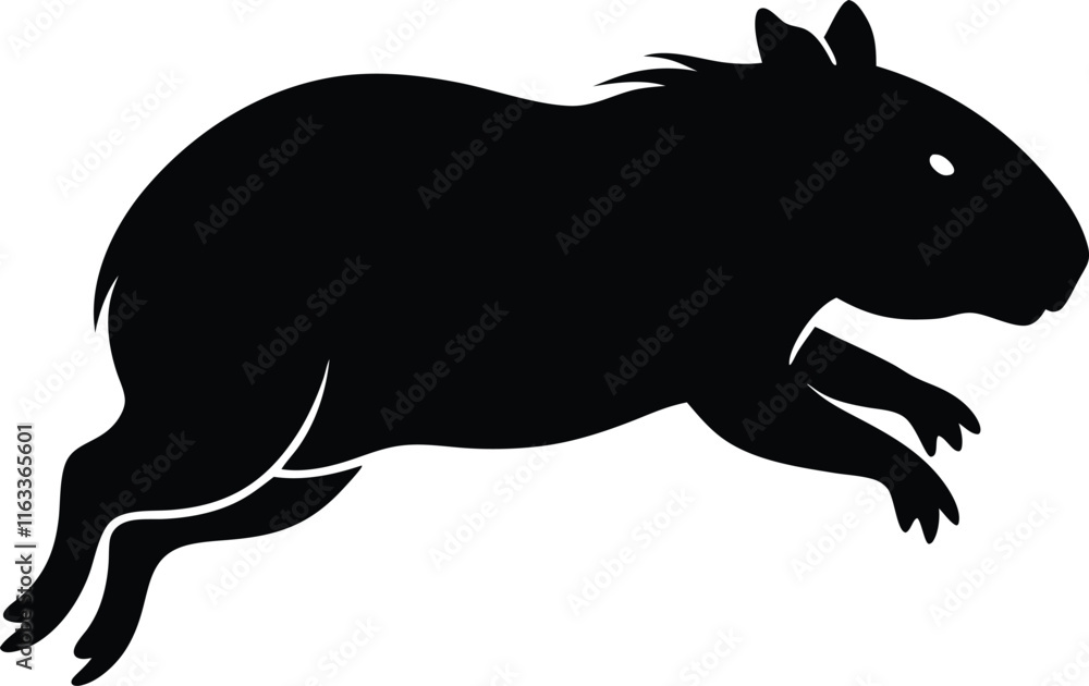 Fototapeta premium Capybara Silhouette Vector Illustration: Black and White Graphic of a Running Capybara for Design and Animal Art Projects