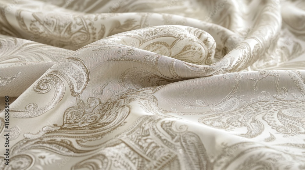 A graceful cream-colored pattern featuring interwoven swirls and paisley motifs, seamlessly arranged for a refined look A graceful cream-colored pattern featuring interwoven swirls and paisley motifs, seamlessly arranged for a refined look