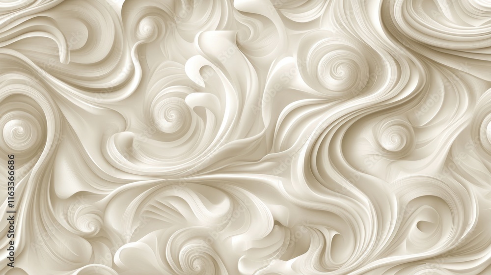 A luxurious cream-colored pattern with flowing, symmetrical swirls and subtle texture for a timeless look A luxurious cream-colored pattern with flowing, symmetrical swirls and subtle texture for a timeless look