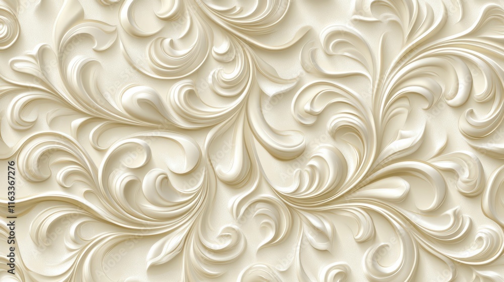 A luxurious seamless cream pattern with swirling vine-like designs and soft shadowing for a three-dimensional effect A luxurious seamless cream pattern with swirling vine-like designs and soft shadowing for a three-dimensional effect