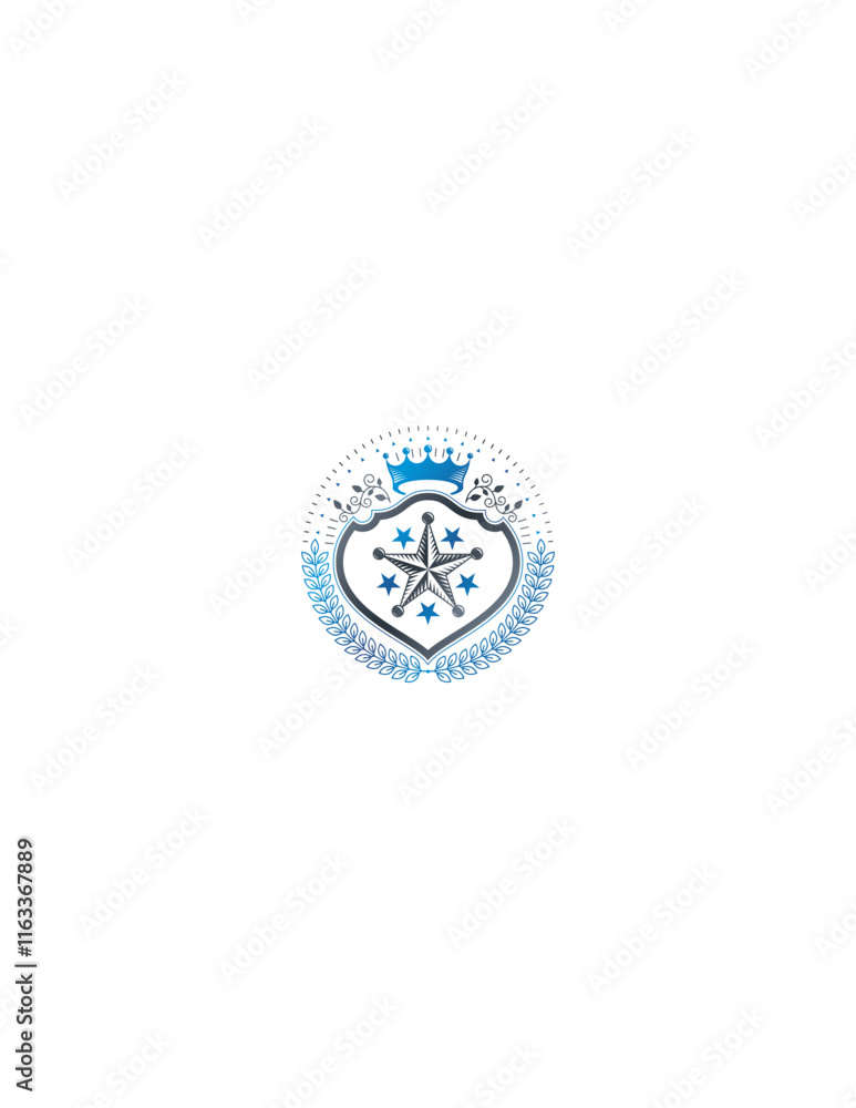 Shield with Wreath, Scroll, and Crown - Ornamental Gradient Design for Heraldic and Decorative Use Shield with Wreath, Scroll, and Crown - Ornamental Gradient Design for Heraldic and Decorative Use