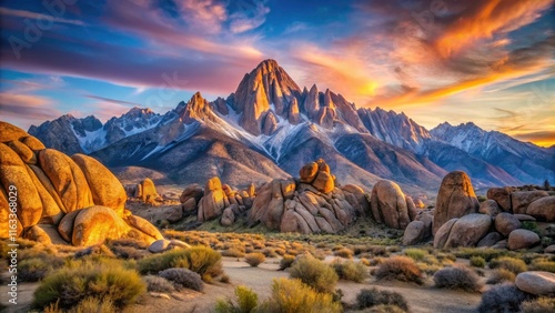 Sunrise Serenity at Lone Pine Peak and Alabama Hills - Captivating Minimalist Landscape Photography of Eastern Sierra, California photo