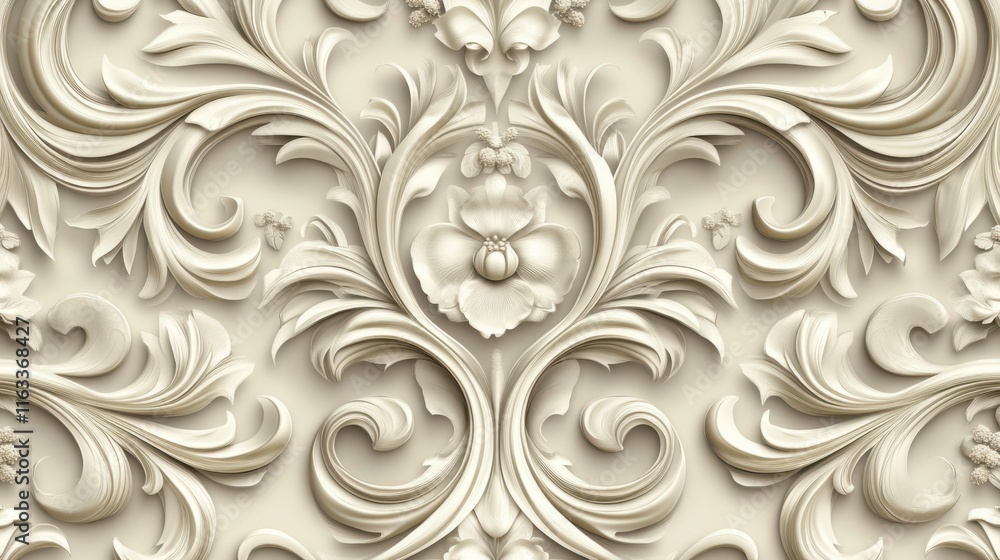 A refined cream-toned seamless pattern with ornate scrollwork and subtle floral embellishments A refined cream-toned seamless pattern with ornate scrollwork and subtle floral embellishments