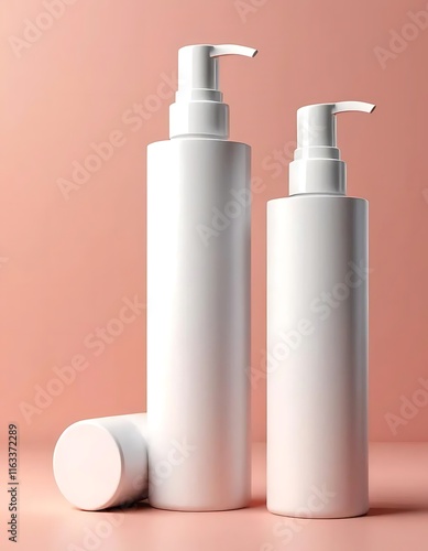 Two White Pump Bottles on a Pink Background photo