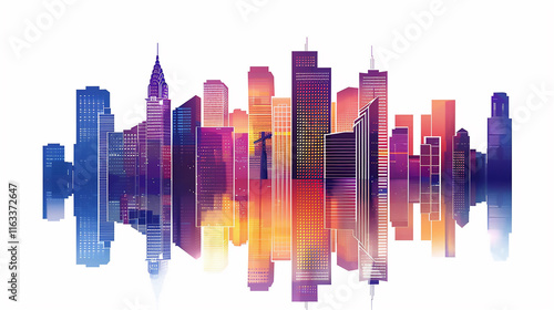 Modern buildings, city skyline in contemporary color style and futuristic effects. Development ,Isolated on white #1163372647