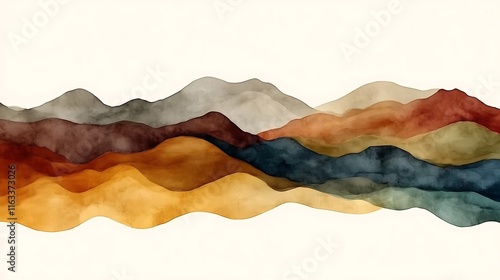 Abstract Watercolor Painting of Rolling Hills