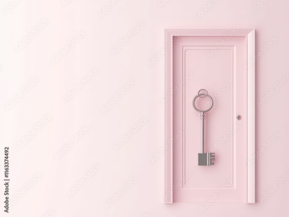 Unlocking opportunities 3d key design on pink door symbolizing potential in modern spaces Unlocking opportunities 3d key design on pink door symbolizing potential in modern spaces