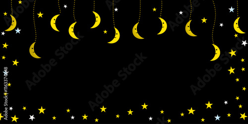 cute vector cartoon night background with stars moon