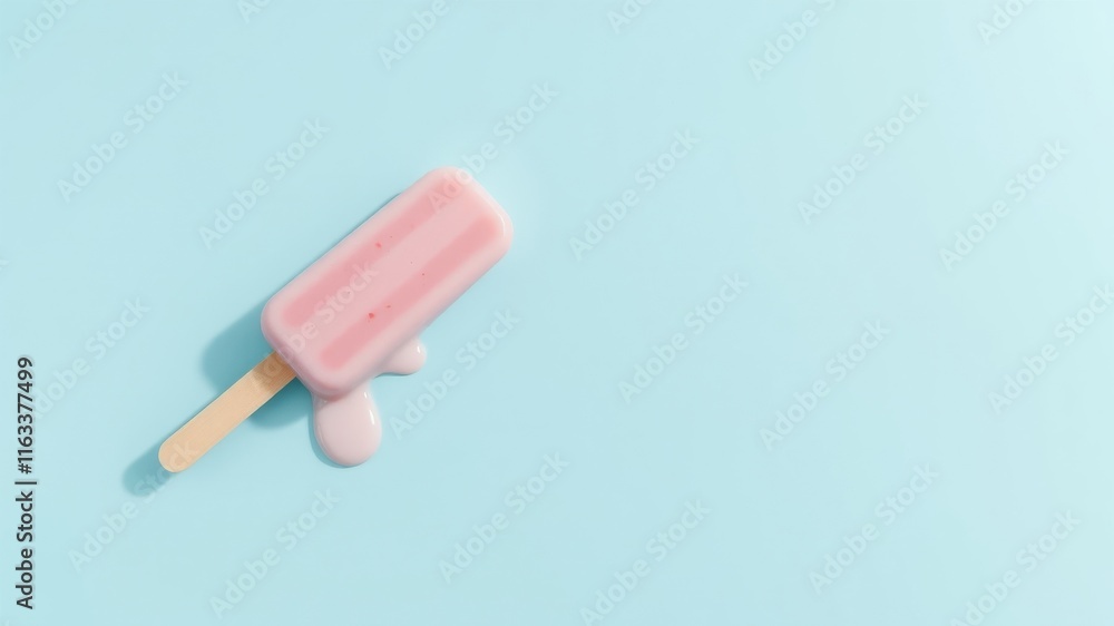 Pink popsicle melting on a light blue background Pink popsicle melting on a light blue background
