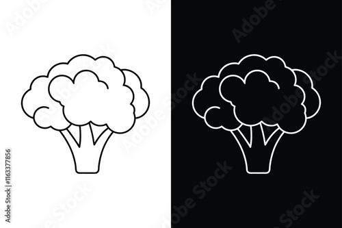 Broccoli Vegetable Icon. Line Art and Silhouette for Design Needs