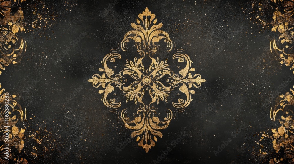 Elegant Gold Damask Pattern on Dark Background Elegant Gold Damask Pattern on Dark Background
