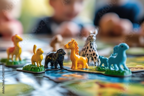Colorful Animal Game Pieces On A Tabletop