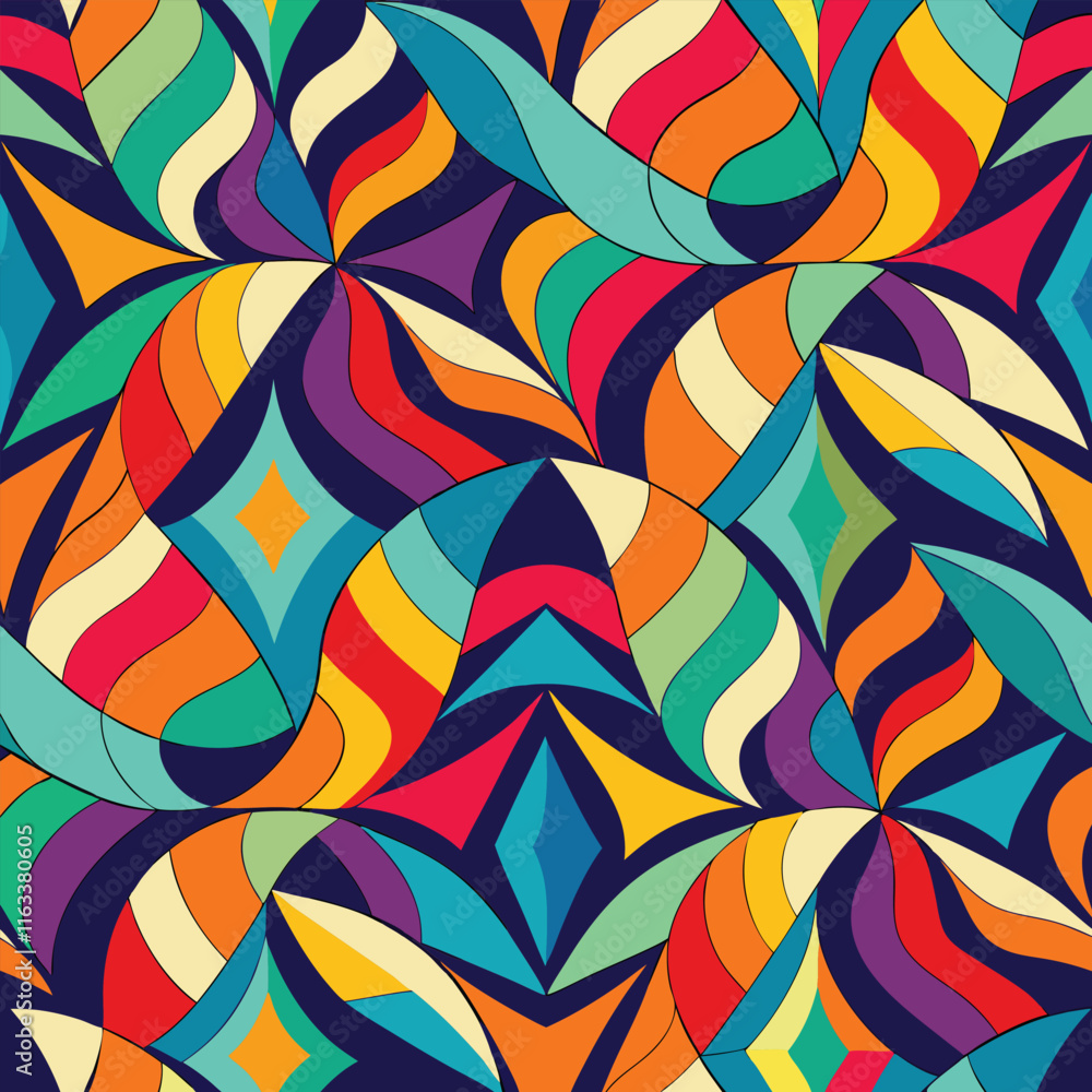 Abstract geometric pattern of farm food. Stylized poster with fruit and vegetables. Agriculture plants in cubism style. Contemporary art of healthy, natural, organic products. Flat vector Abstract geometric pattern of farm food. Stylized poster with fruit and vegetables. Agriculture plants in cubism style. Contemporary art of healthy, natural, organic products. Flat vector