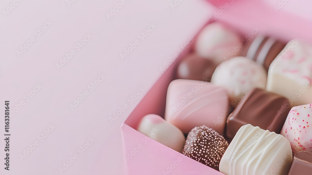 some chocolate shapes in a pink box for valentine's day with love theme, Generative AI some chocolate shapes in a pink box for valentine's day with love theme, Generative AI