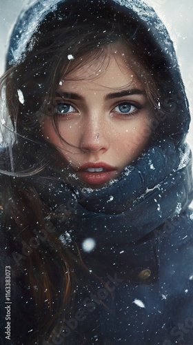 Winter Beauty: A Stunning Portrait of a Woman in the Snow photo