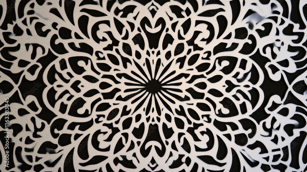 Abstract Black and White Mandala: A Symmetrical Design of Intricate Patterns Abstract Black and White Mandala: A Symmetrical Design of Intricate Patterns