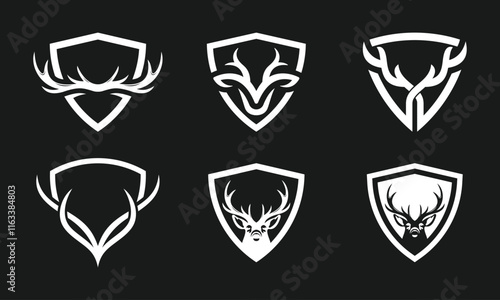 set of collection head horn bull cow buffalo logo design, shield secure graphic icon vector template