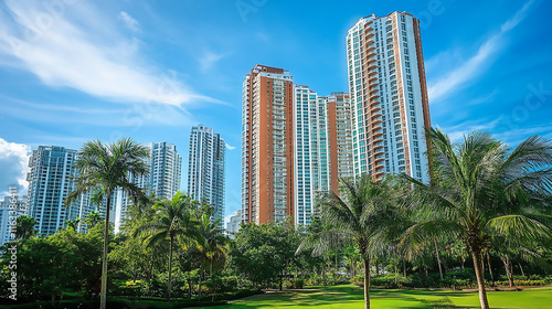 CBD landscape of Yiwu City, Zhejiang Province, China City Skyline Under Blue Sky and White Clouds 

 photo