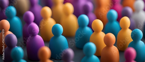 Colorful Market of Abstract Figures Representing Diversity, Community Engagement, Cooperation, and Global Citizenship in Business and Social Cohesion