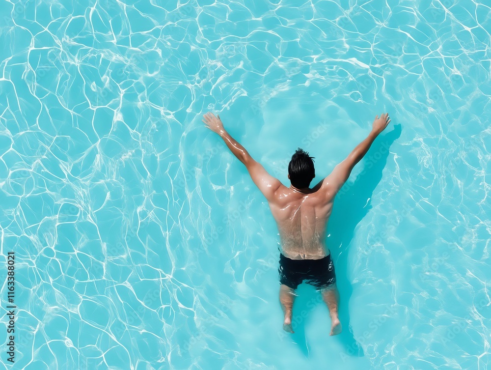 A man floating in a swimming pool with his arms outstretched A man floating in a swimming pool with his arms outstretched