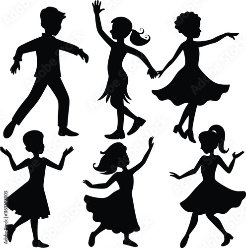 set consistent children dancing paso doble silhouette vector  