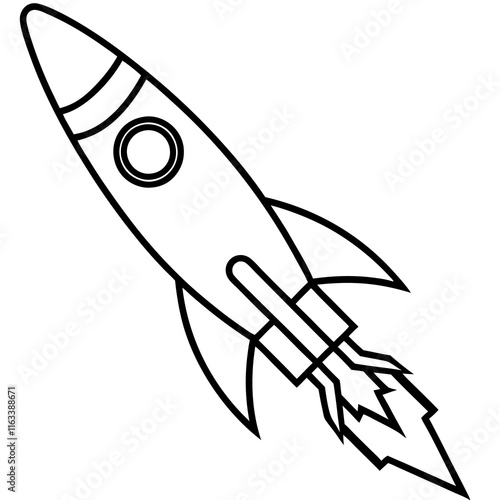 Line Art Rocket Launch with Cosmic Details